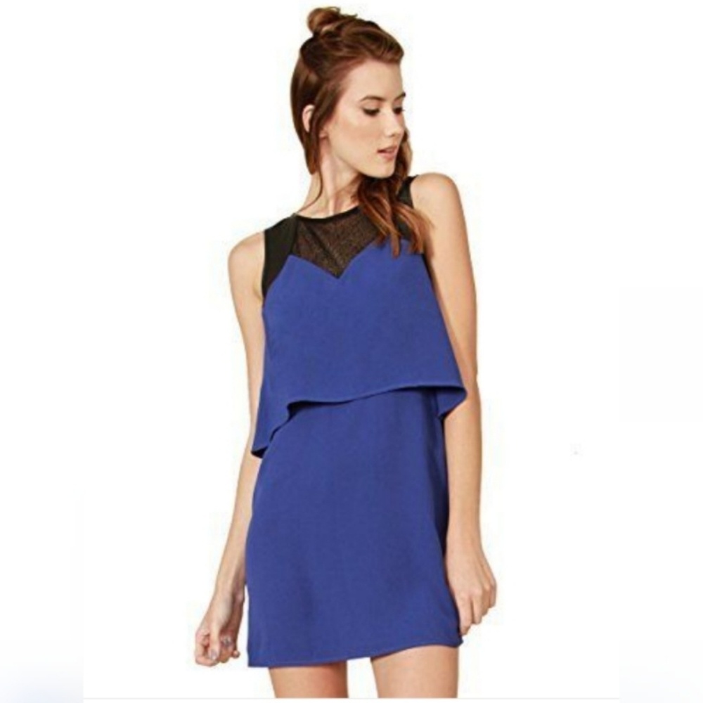 Royal Blue leather-detail layered shift dress